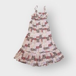 Hint of Blush Pink White Patchwork Paisley Floral Cutout Maxi Dress